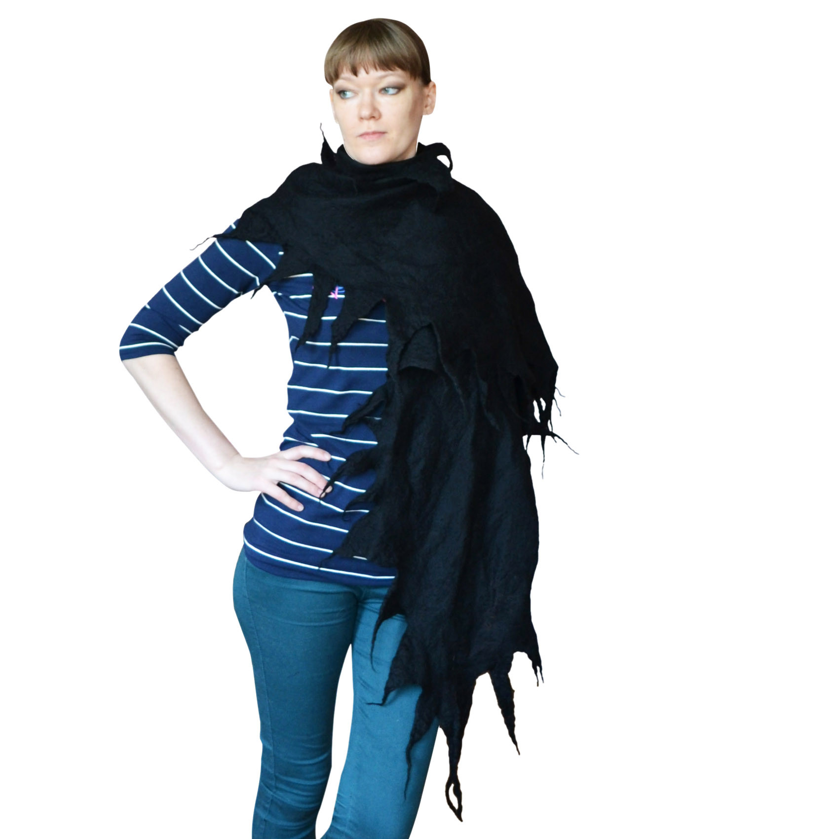 Gothic Black Wings Scarf Warm Wrap Shawl Wool Fiber